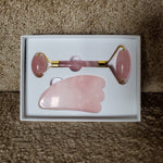Rose Quartz facial roller and Gua Sha set