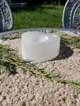 Natural polished Satin Spar heart candle holder