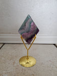 Natural polished Rainbow Fluorite diamond with stand