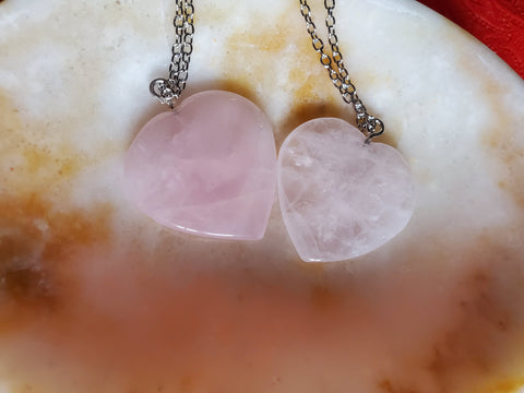 Natural polished Rose Quartz heart necklace