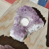 Natural raw Amethyst druse candle holder