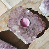 Natural raw Amethyst druse candle holder
