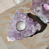 Natural raw Amethyst druse candle holder