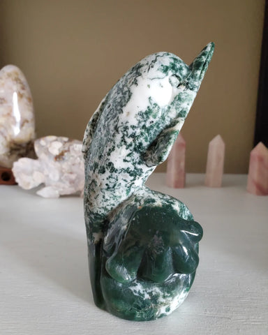 Natural polished Green Tree Agate dolphin