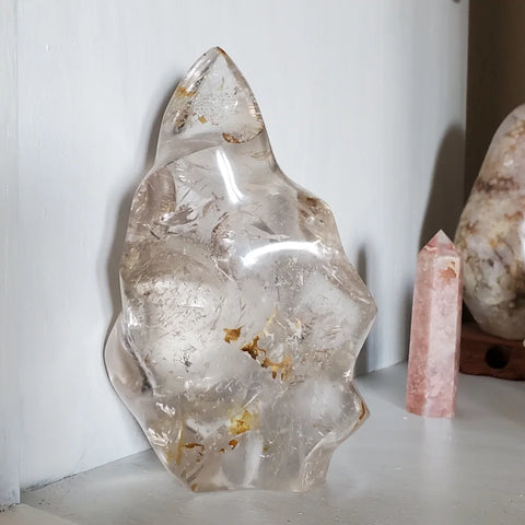 Natural polished carved Smokey Quartz flame