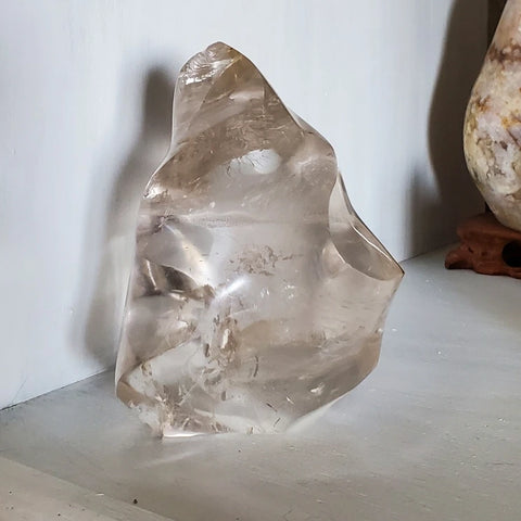 Natural polished carved Smokey Quartz flame