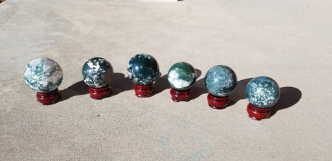 Natural polished Green Moss Agate sphere