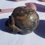 Natural polished carved Que Sera Skull