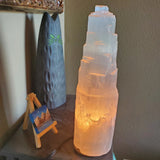 Natural raw Satin Spar lamp