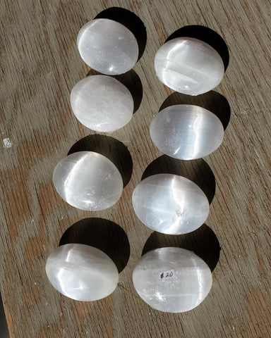 Natural polished Satin Spar palm stone